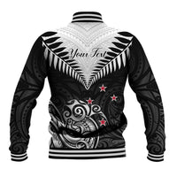 Personalised New Zealand Baseball Jacket Aotearoa Maori Kiwi Black Fern - Wonder Print Shop