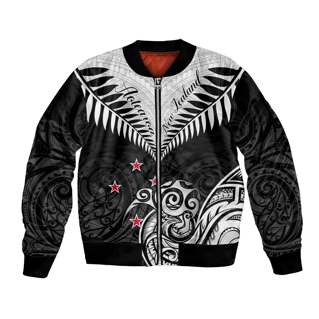 Personalised New Zealand Bomber Jacket Aotearoa Maori Kiwi Black Fern - Wonder Print Shop