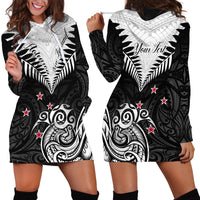 Personalised New Zealand Hoodie Dress Aotearoa Maori Kiwi Black Fern - Wonder Print Shop