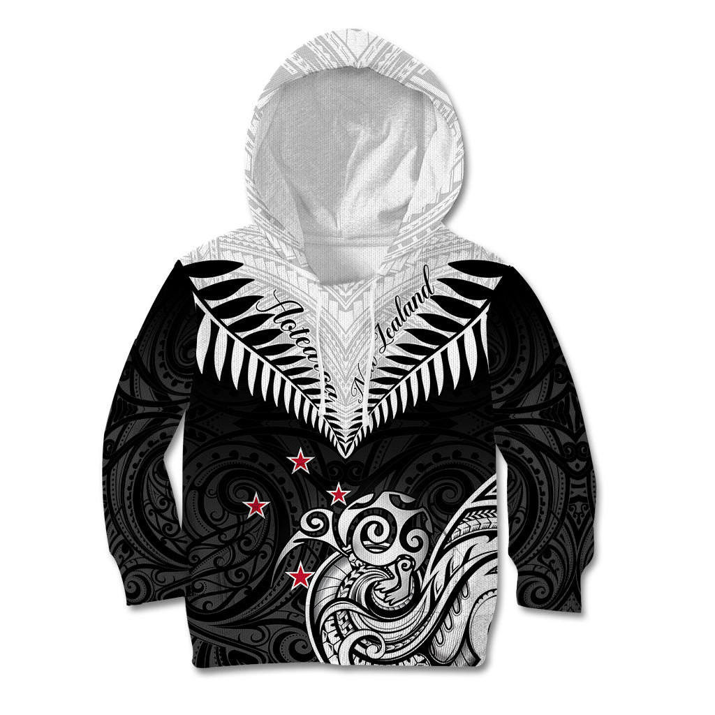 Personalised New Zealand Kid Hoodie Aotearoa Maori Kiwi Black Fern - Wonder Print Shop
