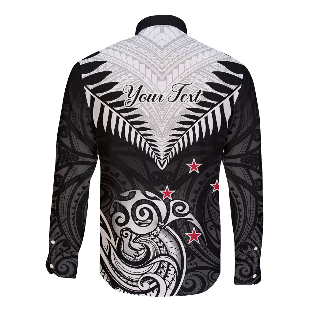 Personalised New Zealand Long Sleeve Button Shirt Aotearoa Maori Kiwi Black Fern - Wonder Print Shop