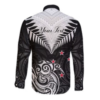 Personalised New Zealand Long Sleeve Button Shirt Aotearoa Maori Kiwi Black Fern - Wonder Print Shop