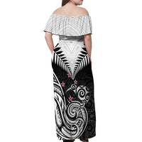 Personalised New Zealand Off Shoulder Maxi Dress Aotearoa Maori Kiwi Black Fern - Wonder Print Shop
