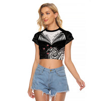 Personalised New Zealand Raglan Cropped T Shirt Aotearoa Maori Kiwi Black Fern - Wonder Print Shop
