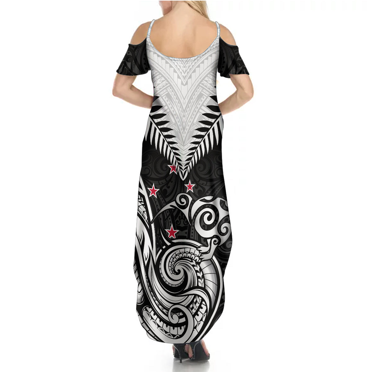Personalised New Zealand Summer Maxi Dress Aotearoa Maori Kiwi Black Fern - Wonder Print Shop