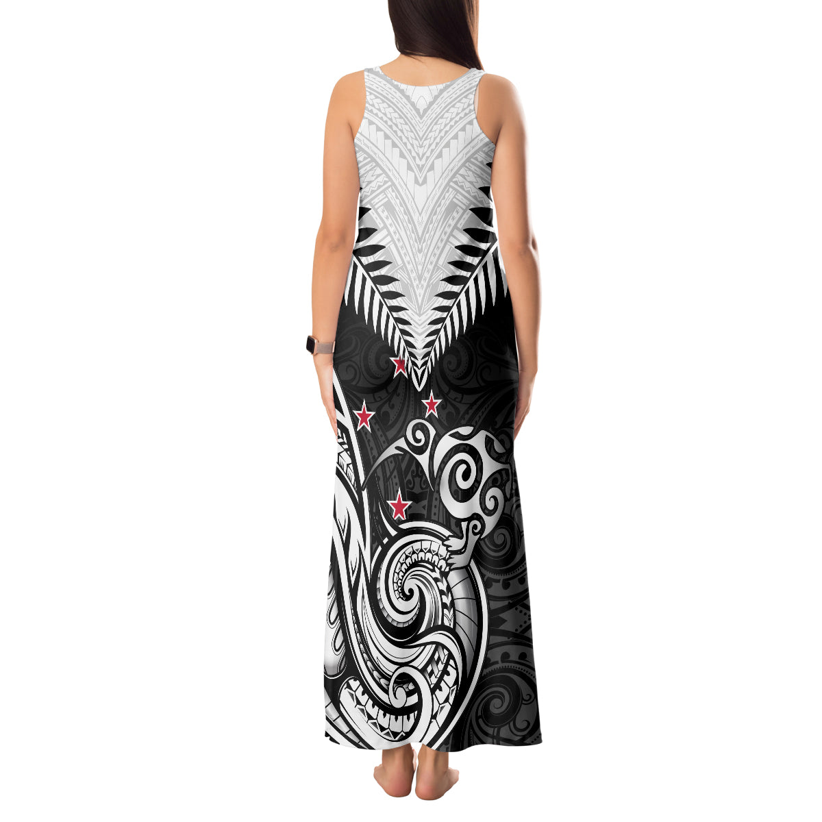 Personalised New Zealand Tank Maxi Dress Aotearoa Maori Kiwi Black Fern - Wonder Print Shop