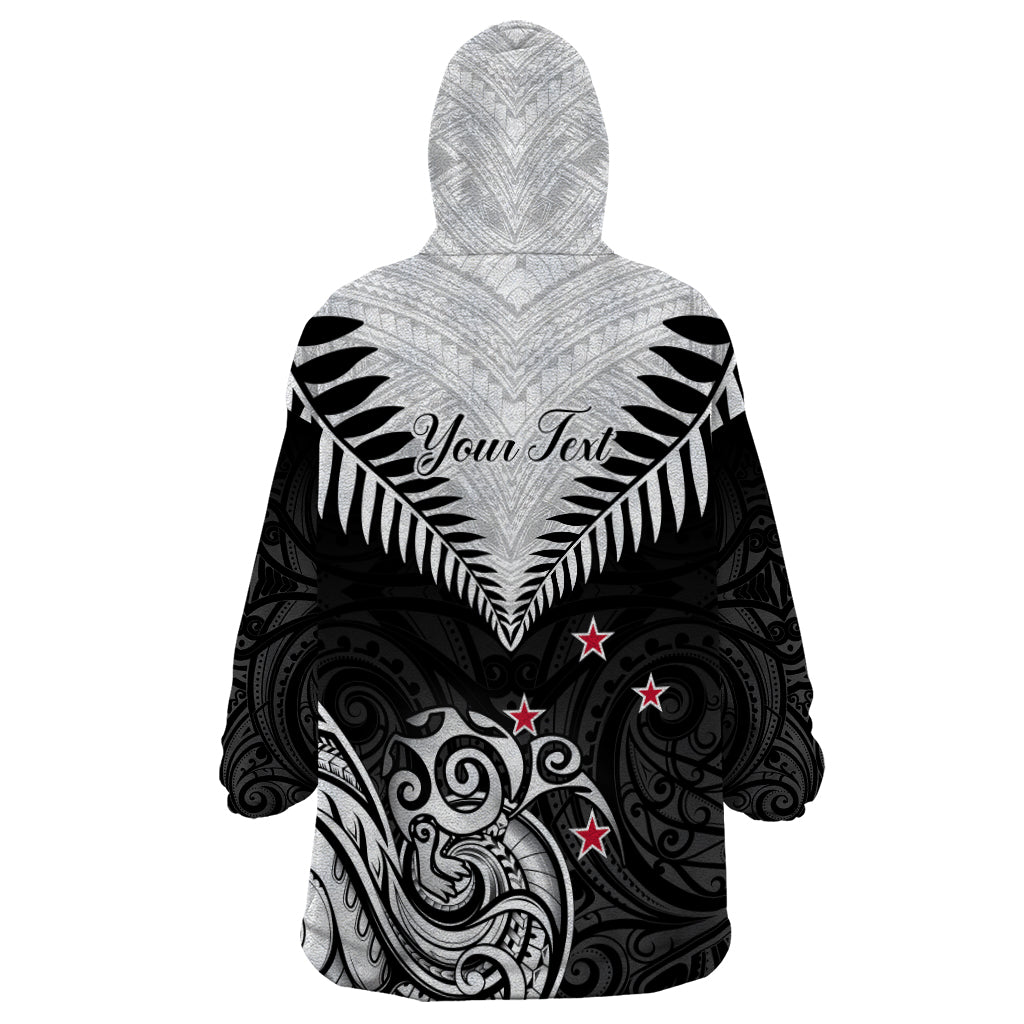 Personalised New Zealand Wearable Blanket Hoodie Aotearoa Maori Kiwi Black Fern - Wonder Print Shop