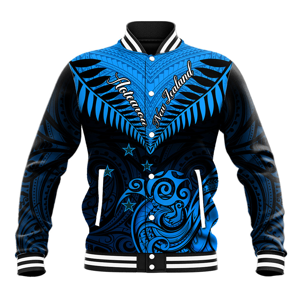 Personalised New Zealand Baseball Jacket Aotearoa Blue Maori Kiwi Blue Fern - Wonder Print Shop