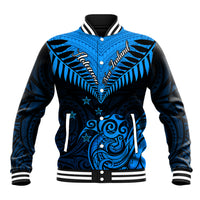 Personalised New Zealand Baseball Jacket Aotearoa Blue Maori Kiwi Blue Fern - Wonder Print Shop