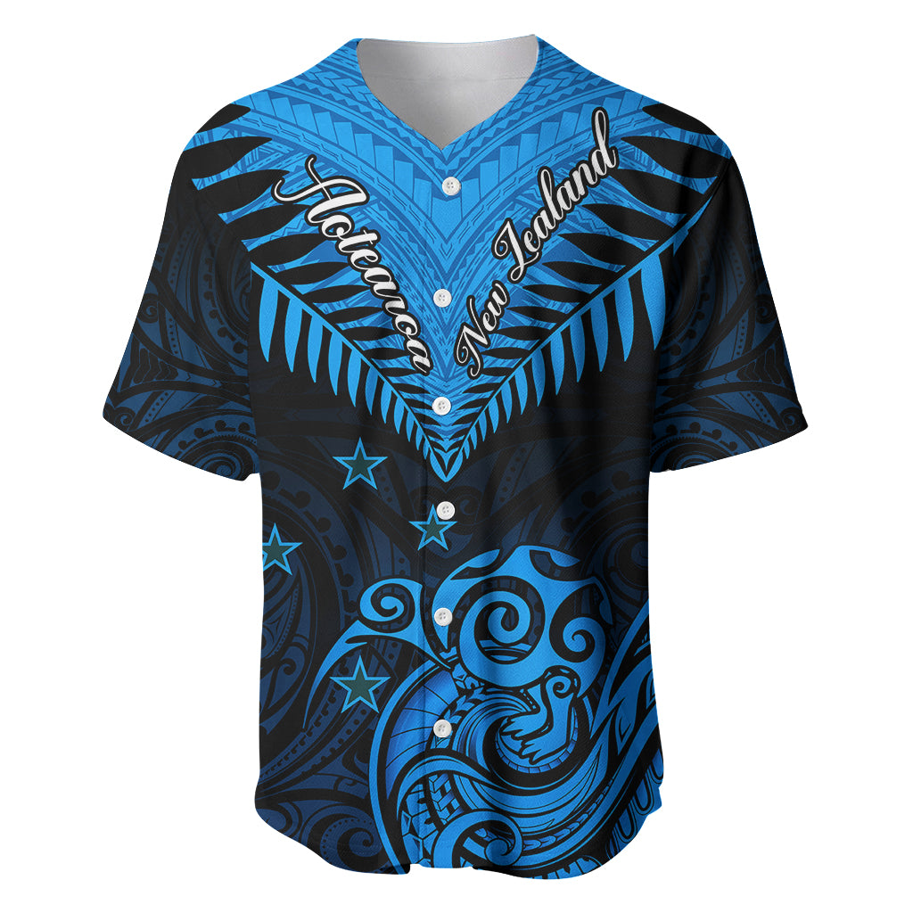 Personalised New Zealand Baseball Jersey Aotearoa Blue Maori Kiwi Blue Fern - Wonder Print Shop