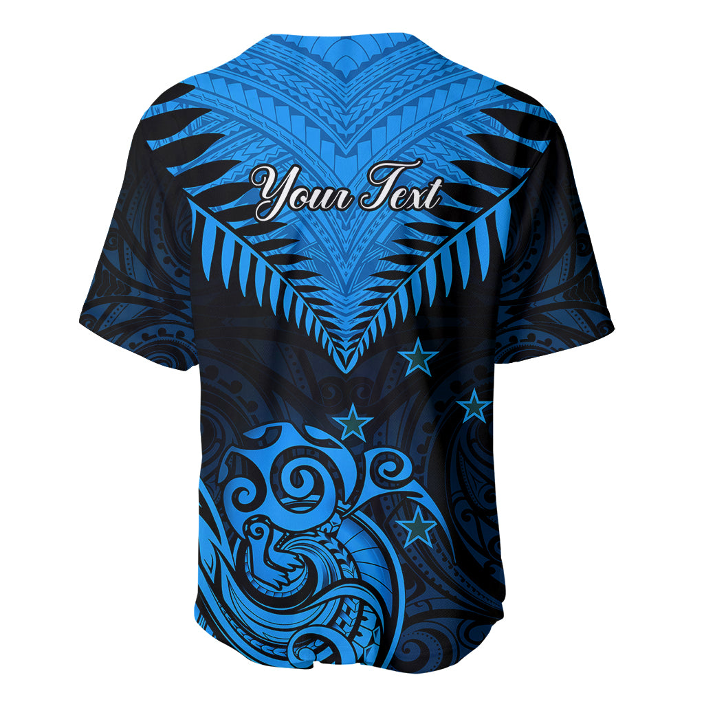 Personalised New Zealand Baseball Jersey Aotearoa Blue Maori Kiwi Blue Fern - Wonder Print Shop