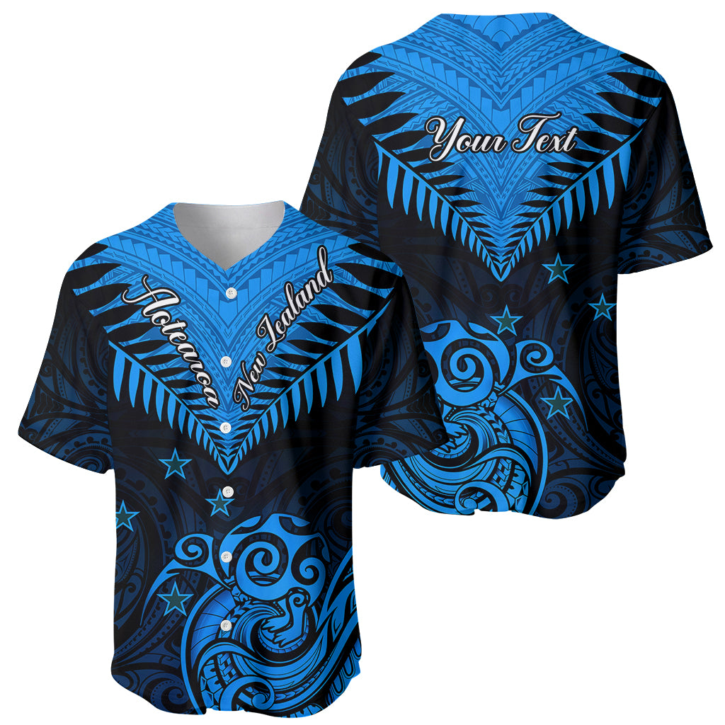 Personalised New Zealand Baseball Jersey Aotearoa Blue Maori Kiwi Blue Fern - Wonder Print Shop