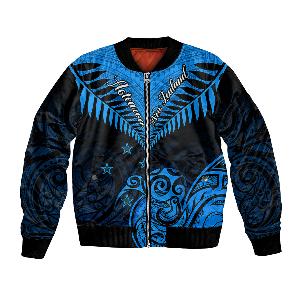 Personalised New Zealand Bomber Jacket Aotearoa Blue Maori Kiwi Blue Fern - Wonder Print Shop