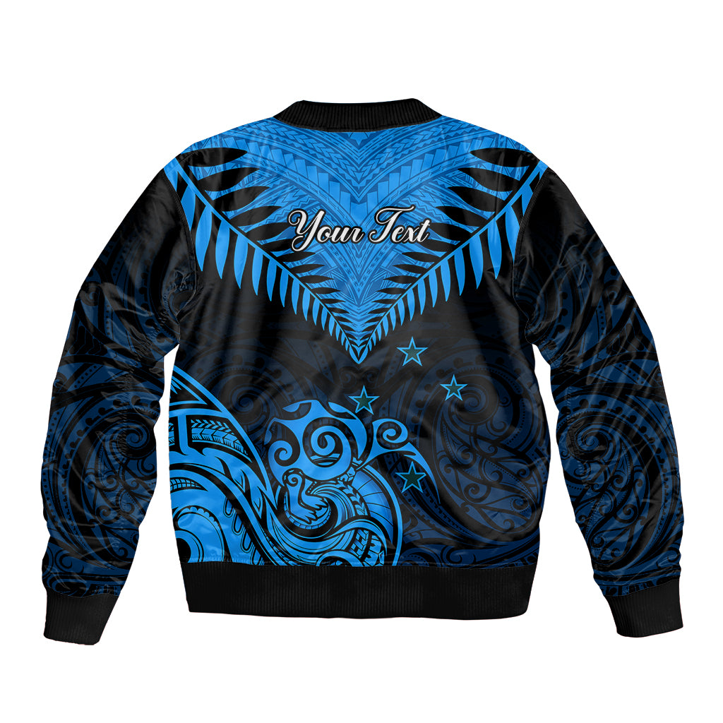 Personalised New Zealand Bomber Jacket Aotearoa Blue Maori Kiwi Blue Fern - Wonder Print Shop
