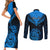 Personalised New Zealand Couples Matching Short Sleeve Bodycon Dress and Long Sleeve Button Shirts Aotearoa Blue Maori Kiwi Blue Fern - Wonder Print Shop
