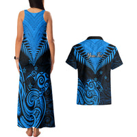 Personalised New Zealand Couples Matching Tank Maxi Dress And Hawaiian Shirt Aotearoa Blue Maori Kiwi Blue Fern - Wonder Print Shop