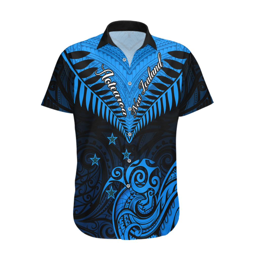 Personalised New Zealand Hawaiian Shirt Aotearoa Blue Maori Kiwi Blue Fern - Wonder Print Shop