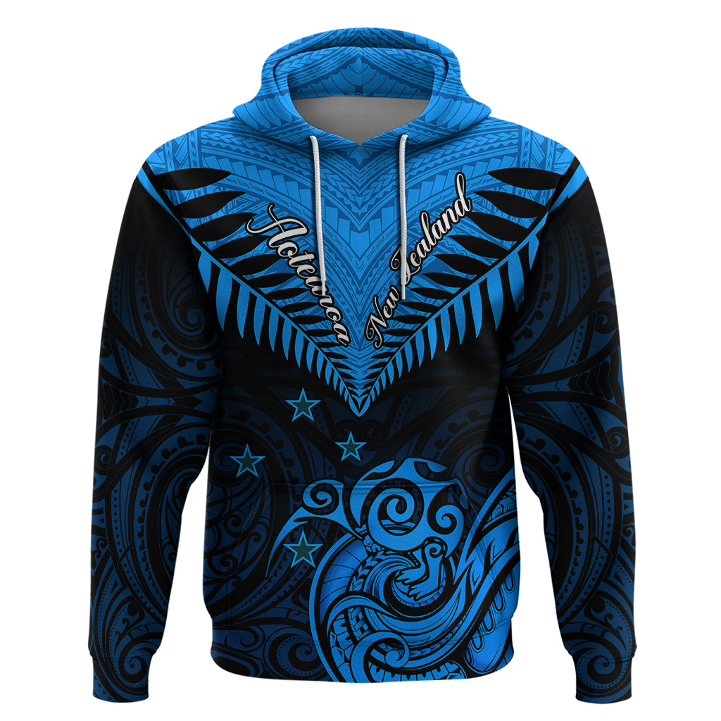 Personalised New Zealand Hoodie Aotearoa Blue Maori Kiwi Blue Fern - Wonder Print Shop