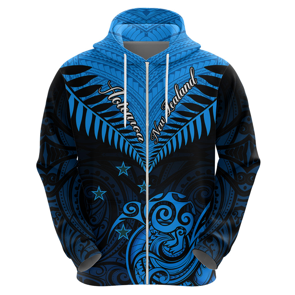 Personalised New Zealand Hoodie Aotearoa Blue Maori Kiwi Blue Fern - Wonder Print Shop