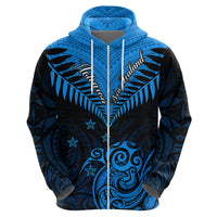 Personalised New Zealand Hoodie Aotearoa Blue Maori Kiwi Blue Fern - Wonder Print Shop