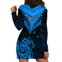 Personalised New Zealand Hoodie Dress Aotearoa Blue Maori Kiwi Blue Fern - Wonder Print Shop