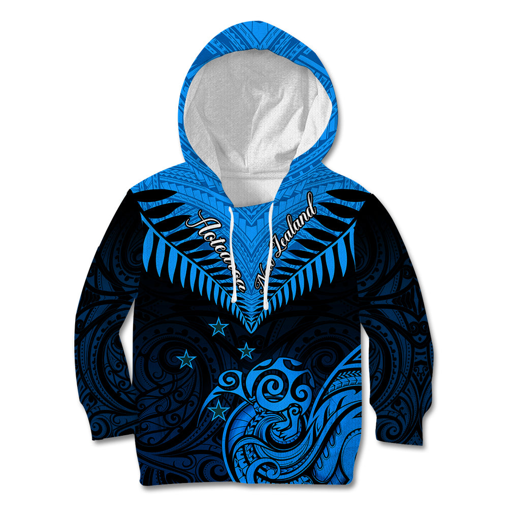 Personalised New Zealand Kid Hoodie Aotearoa Blue Maori Kiwi Blue Fern - Wonder Print Shop