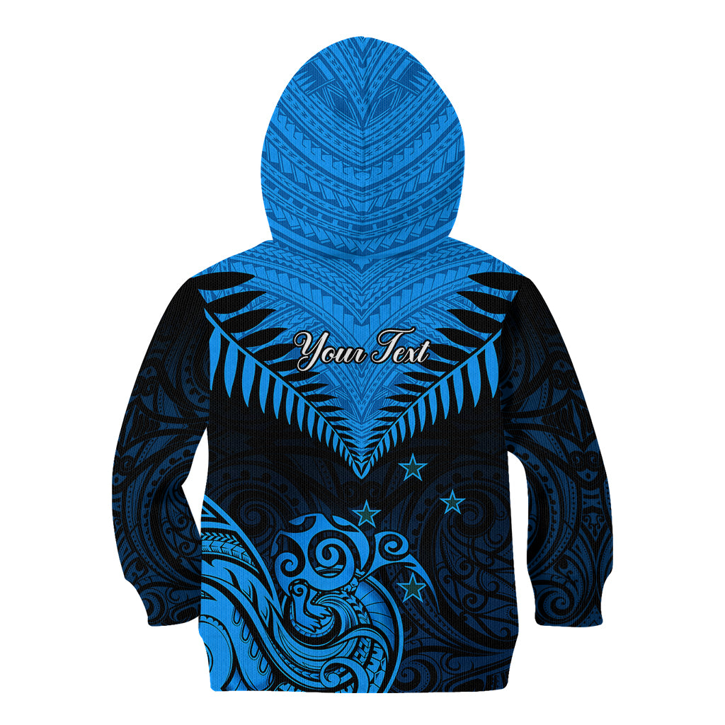 Personalised New Zealand Kid Hoodie Aotearoa Blue Maori Kiwi Blue Fern - Wonder Print Shop