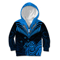 Personalised New Zealand Kid Hoodie Aotearoa Blue Maori Kiwi Blue Fern - Wonder Print Shop