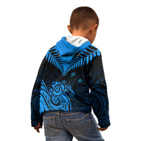 Personalised New Zealand Kid Hoodie Aotearoa Blue Maori Kiwi Blue Fern - Wonder Print Shop