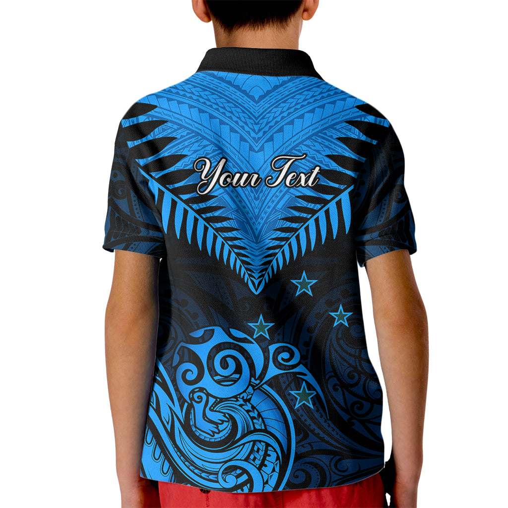 Personalised New Zealand Kid Polo Shirt Aotearoa Blue Maori Kiwi Blue Fern - Wonder Print Shop