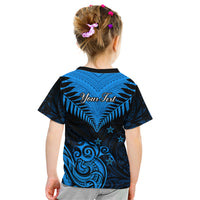 Personalised New Zealand Kid T Shirt Aotearoa Blue Maori Kiwi Blue Fern - Wonder Print Shop