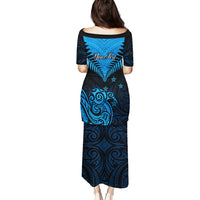 Personalised New Zealand Puletasi Aotearoa Blue Maori Kiwi Blue Fern - Wonder Print Shop