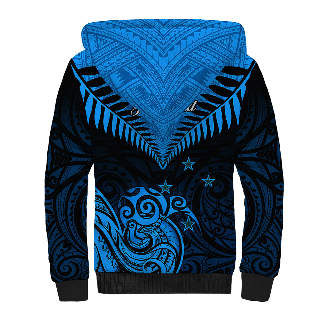 Personalised New Zealand Sherpa Hoodie Aotearoa Blue Maori Kiwi Blue Fern - Wonder Print Shop