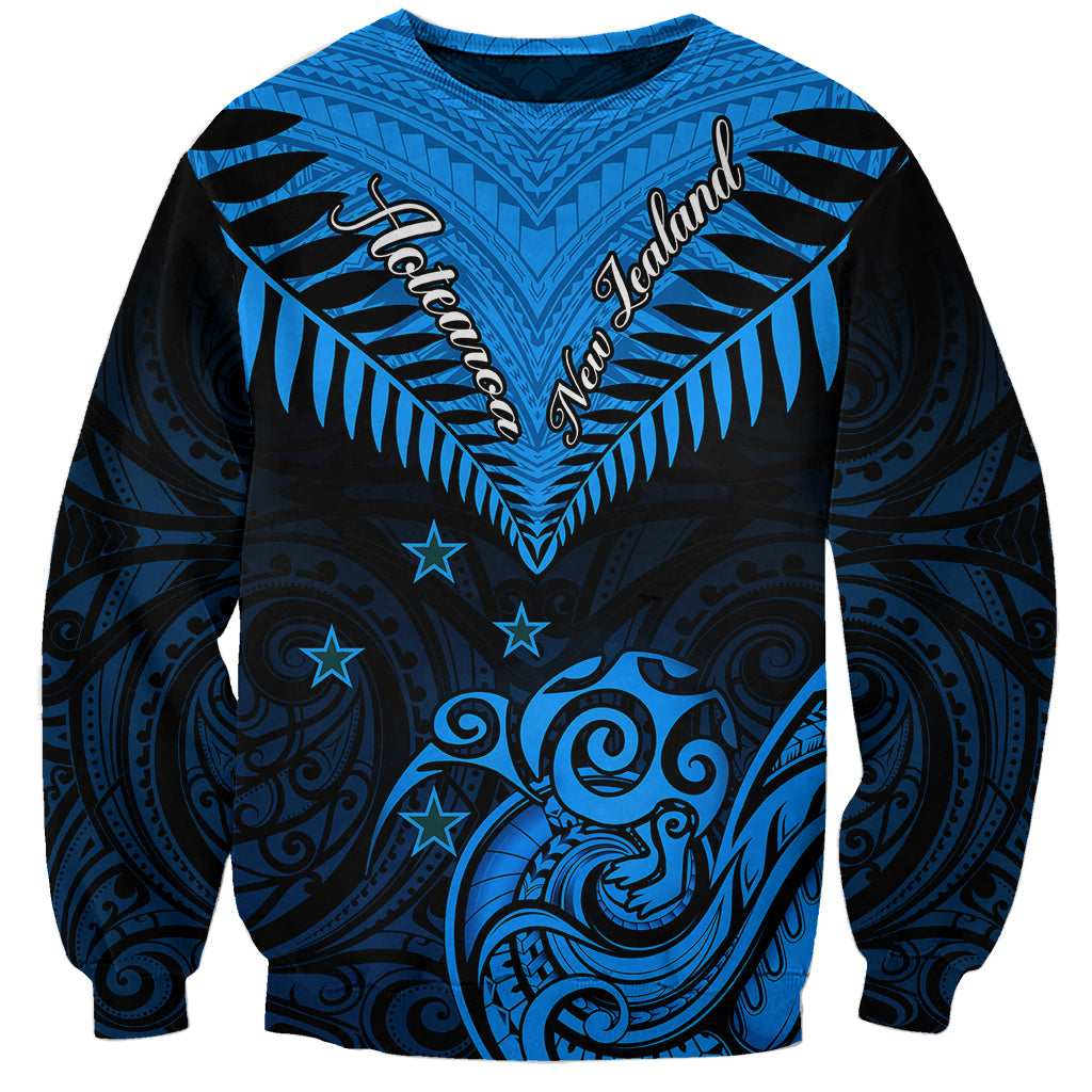 Personalised New Zealand Sweatshirt Aotearoa Blue Maori Kiwi Blue Fern - Wonder Print Shop