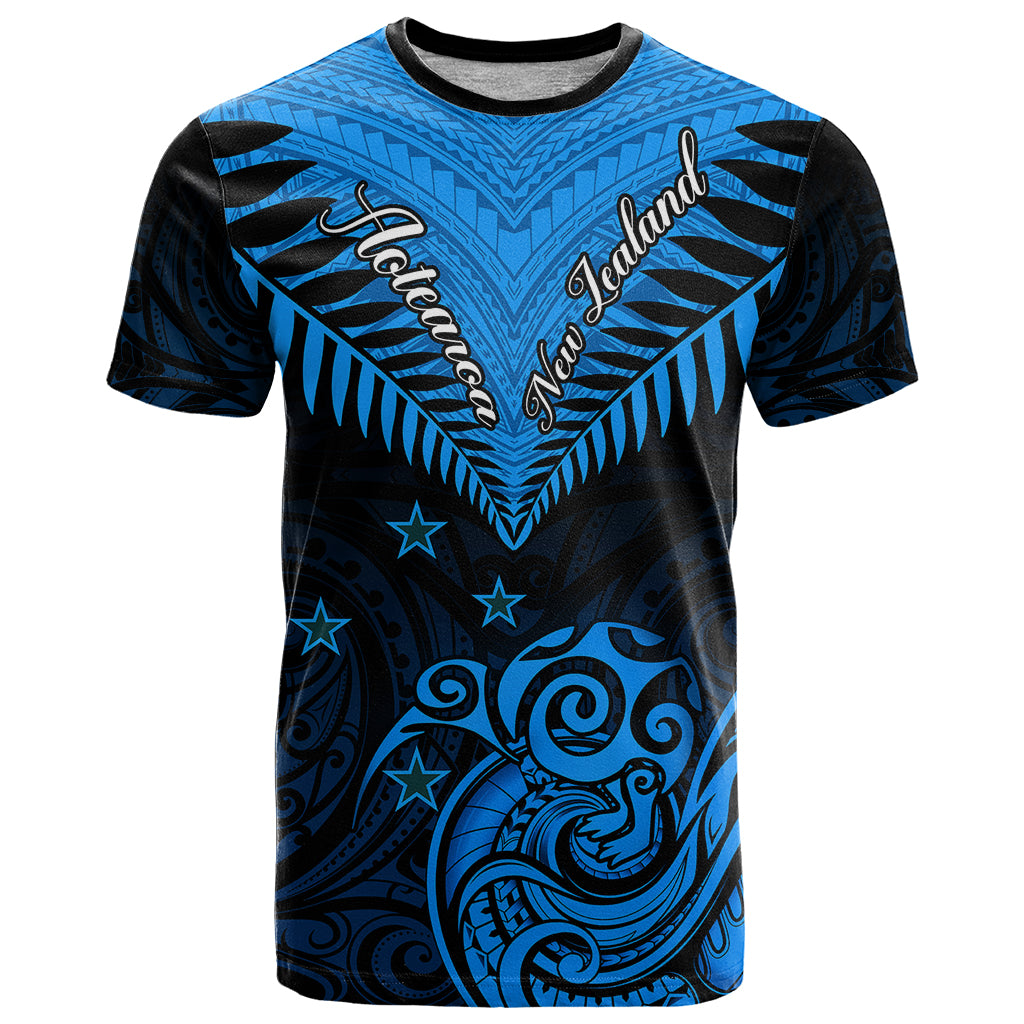 Personalised New Zealand T Shirt Aotearoa Blue Maori Kiwi Blue Fern - Wonder Print Shop