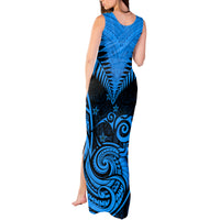 Personalised New Zealand Tank Maxi Dress Aotearoa Blue Maori Kiwi Blue Fern - Wonder Print Shop