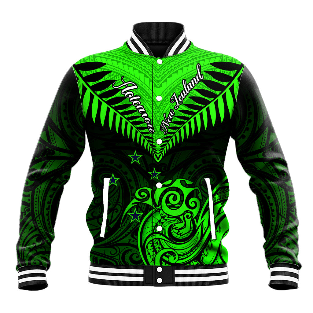 Personalised New Zealand Baseball Jacket Aotearoa Maori Kiwi Green Fern - Wonder Print Shop