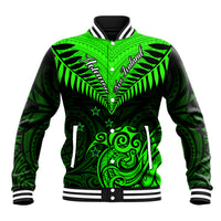 Personalised New Zealand Baseball Jacket Aotearoa Maori Kiwi Green Fern - Wonder Print Shop