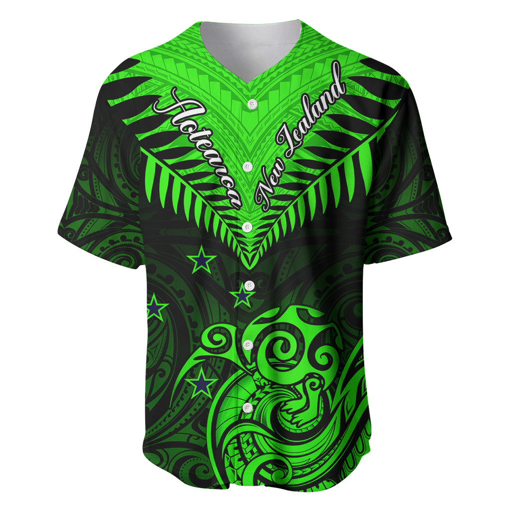 Personalised New Zealand Baseball Jersey Aotearoa Maori Kiwi Green Fern - Wonder Print Shop