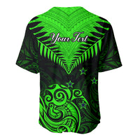 Personalised New Zealand Baseball Jersey Aotearoa Maori Kiwi Green Fern - Wonder Print Shop