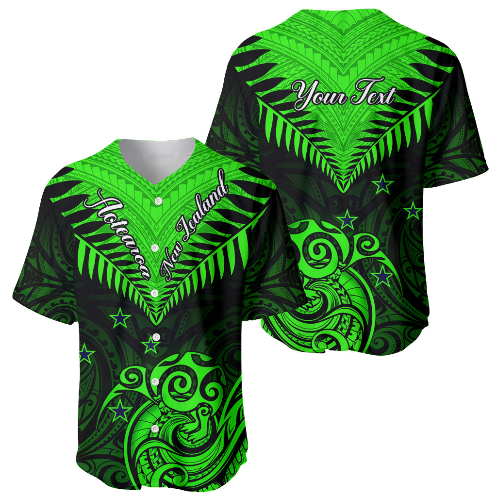 Personalised New Zealand Baseball Jersey Aotearoa Maori Kiwi Green Fern - Wonder Print Shop