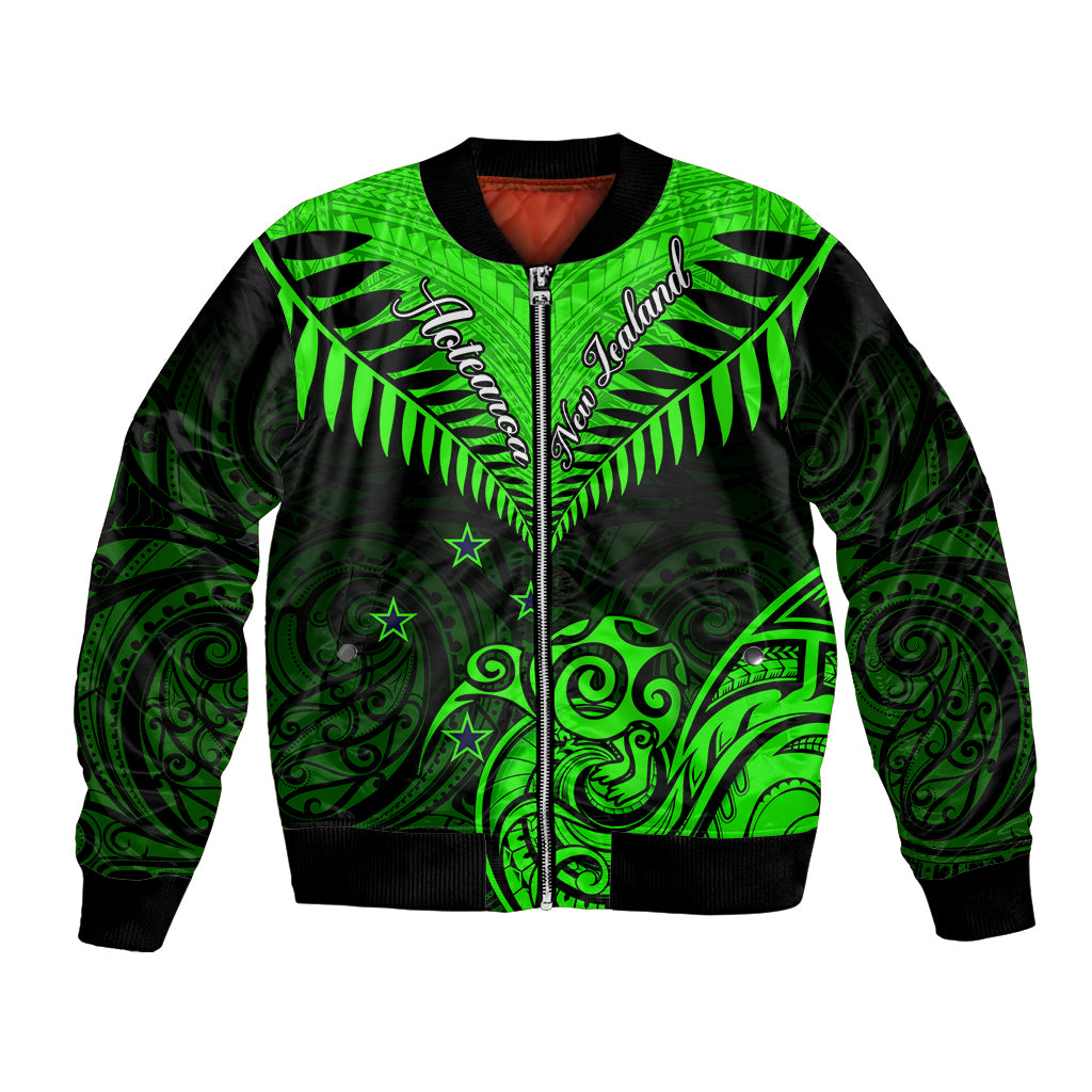 Personalised New Zealand Bomber Jacket Aotearoa Maori Kiwi Green Fern - Wonder Print Shop