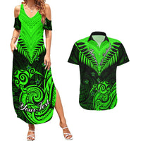 Personalised New Zealand Couples Matching Summer Maxi Dress and Hawaiian Shirt Aotearoa Maori Kiwi Green Fern - Wonder Print Shop
