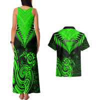 Personalised New Zealand Couples Matching Tank Maxi Dress And Hawaiian Shirt Aotearoa Maori Kiwi Green Fern - Wonder Print Shop