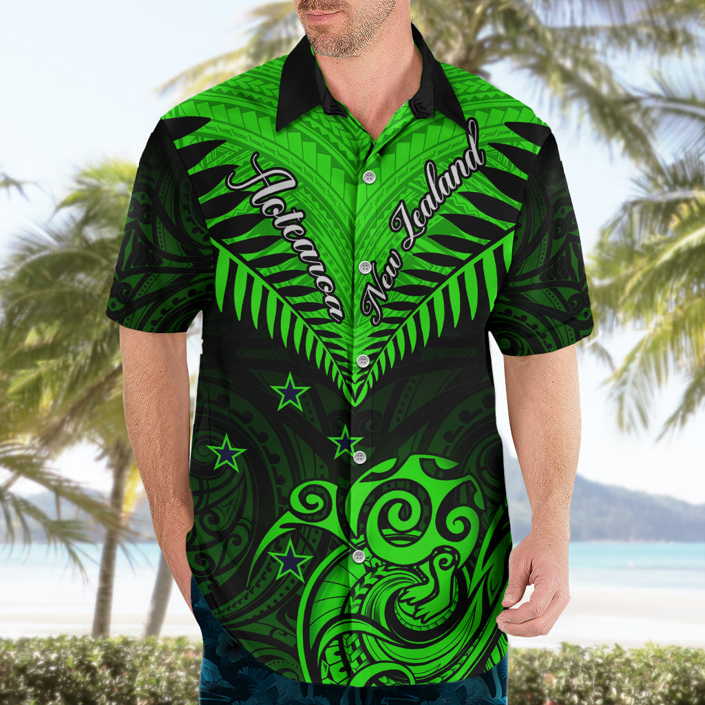Personalised New Zealand Hawaiian Shirt Aotearoa Maori Kiwi Green Fern - Wonder Print Shop