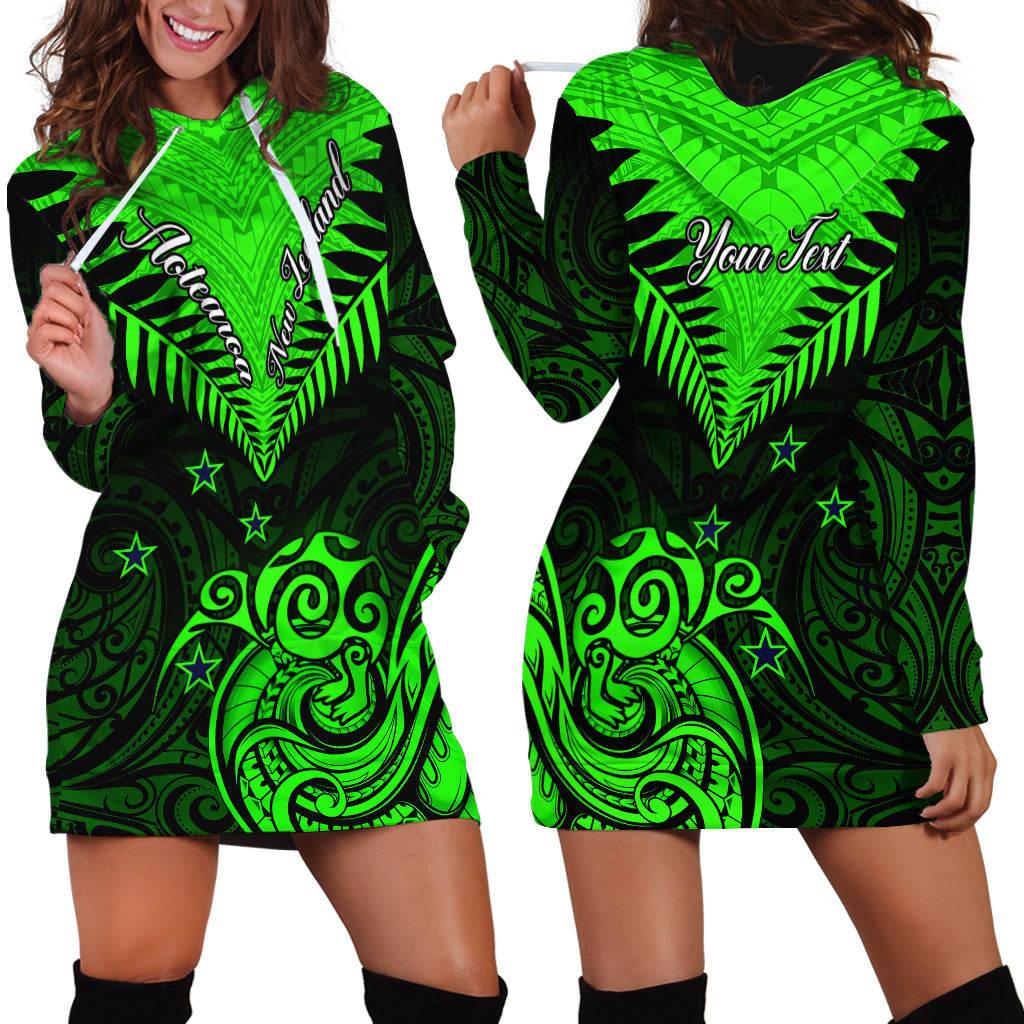 Personalised New Zealand Hoodie Dress Aotearoa Maori Kiwi Green Fern - Wonder Print Shop
