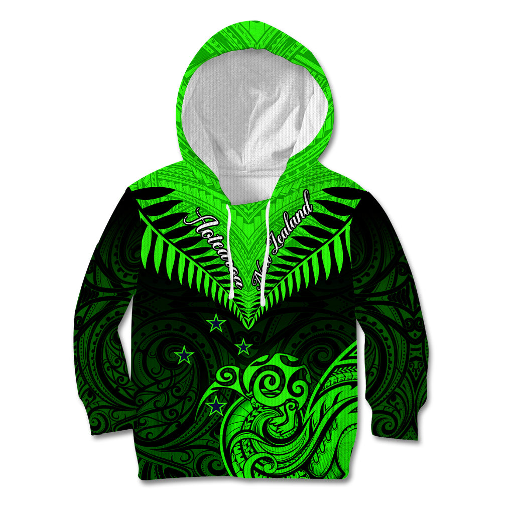 Personalised New Zealand Kid Hoodie Aotearoa Maori Kiwi Green Fern - Wonder Print Shop