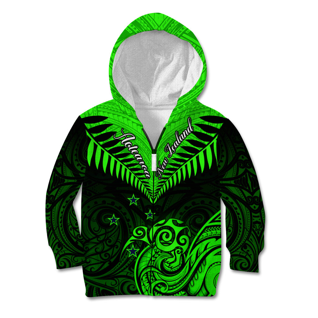 Personalised New Zealand Kid Hoodie Aotearoa Maori Kiwi Green Fern - Wonder Print Shop