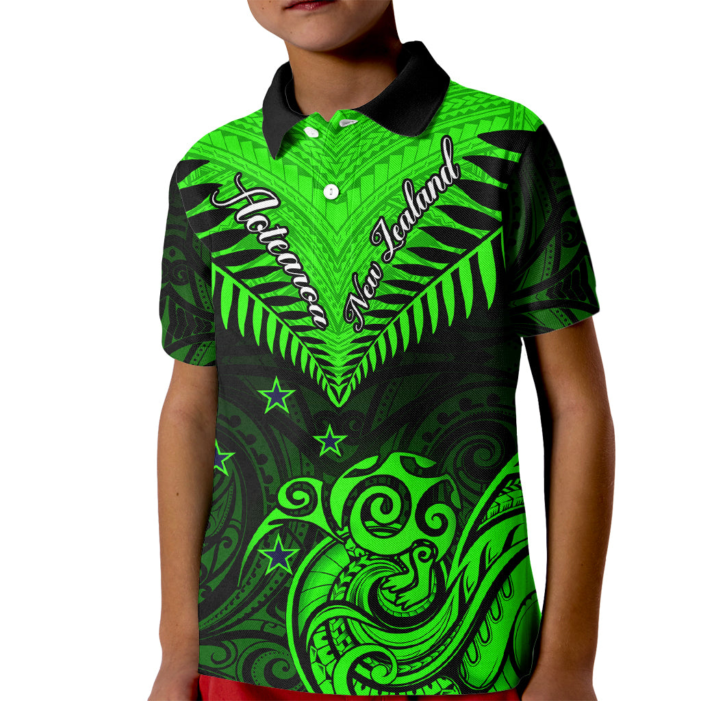 Personalised New Zealand Kid Polo Shirt Aotearoa Maori Kiwi Green Fern - Wonder Print Shop