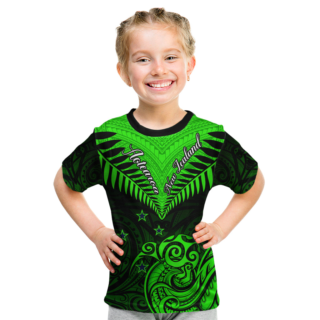 Personalised New Zealand Kid T Shirt Aotearoa Maori Kiwi Green Fern - Wonder Print Shop